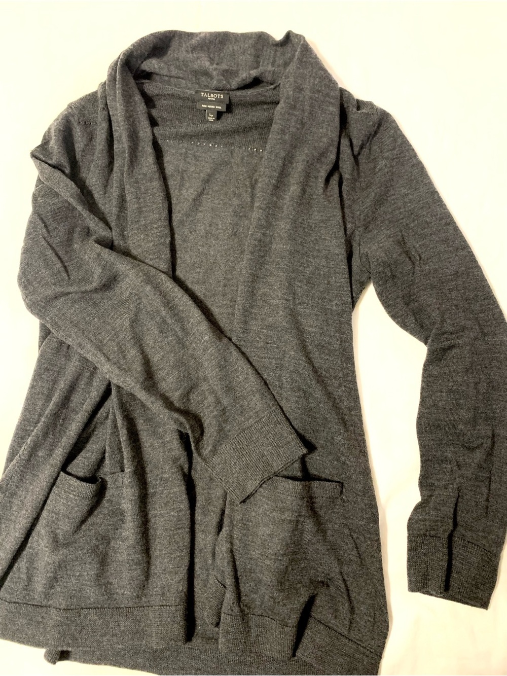 Talbots Merino Wool Charcoal Cardigan. Large